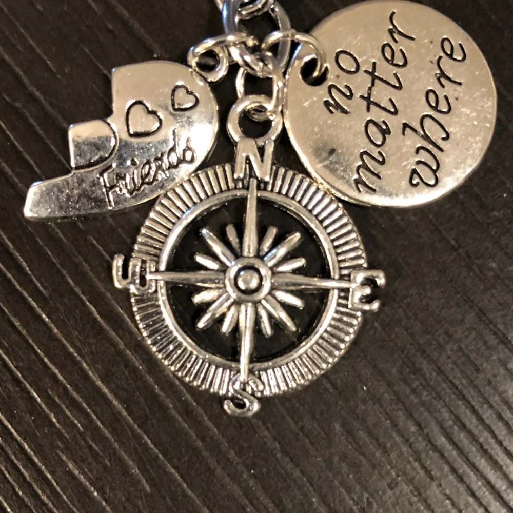 Silver 'Friends' Compass Keychain Charm - No Matter Where